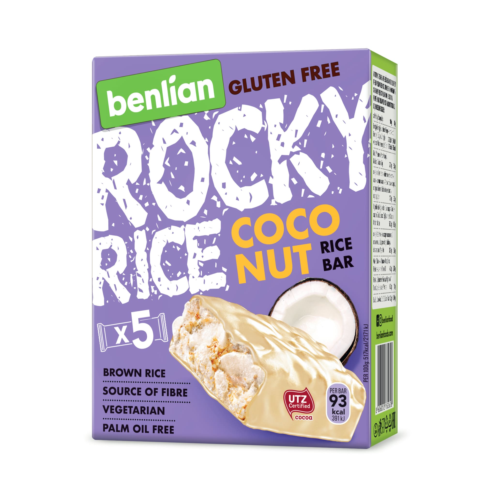Benlian barrita arroz chocolate branco e coco 5x18g